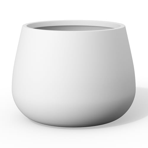 Kante Modern Home Minimalist 12.6" Dia Snow White Concrete Curved Planter - color: Snow White, size: 12.6"Dia x 9.8"H