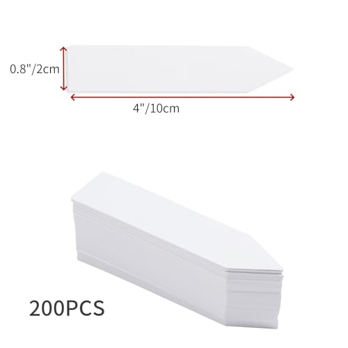 Quluxe 200 Pcs 4" Plastic Nursery Plant Labels Stakes Name Tags White Planting Sticks for Outdoor Garden - size: 4"x0.8"