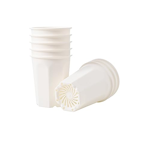 8 Pack 6.10 Inch White Plastic Deep Nursery Pot and Seedling Planter for Succulent, Cutting, Transplanting - color: White, size: 6.10 inch
