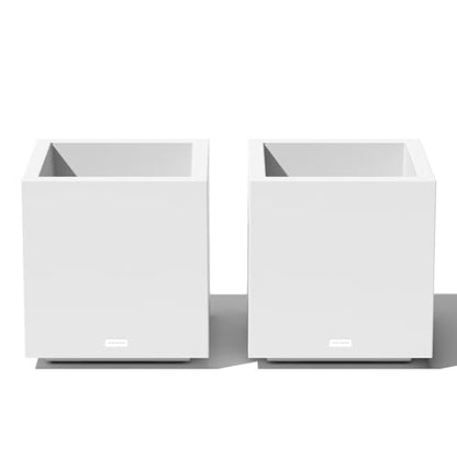 Veradek Block Series Cube Planter - Square Outdoor Planter - color: White, size: Small - 2 Pack