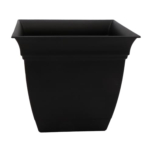 The HC Companies Eclipse Square Plastic Planter w/ Attached Saucer - Outdoor & Indoor Plant Pot with Drainage Holes - Lightweight, UV-Resistant Plastic Pots For Plants (12" Black, Pack of 1) - color: Black, size: 12", style: Pack of 1