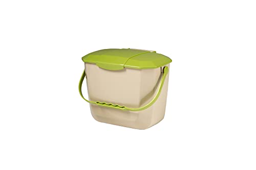 Nova Products Kitchen Compost Bin – 2 Gallon (8L) Countertop Food Waste Container | Ergonomic Handle | Beige Base with Avocado lid & Handle | Easy to Clean Design | Made from Durable HDPE