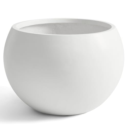 21.3"Dia x 14.8"H Extra Large Fiberstone Sphere Planter, White Round Pots - color: White, size: Extra Large