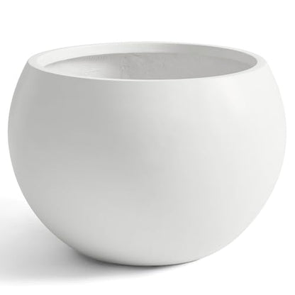 21.3"Dia x 14.8"H Extra Large Fiberstone Sphere Planter, White Round Pots - color: White, size: Extra Large