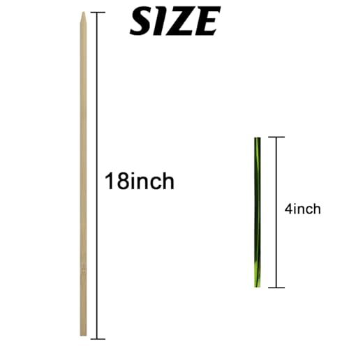TIHOOD 100PCS 18" Wooden Garden Stakes with 100PCS 4" Garden Ties, Green Bamboo Sticks, Floral Plant Support, Tomato Stakes (Natural) - color: Natural