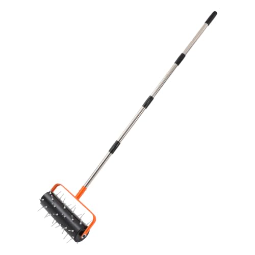 Rolling Lawn Aerator Tool for Soil Loosening, 42 Spikes Adjustable Heavy