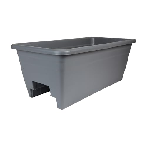 The HC Companies 24 Inch Deck Rail Planter Box with Drainage Plug, Lightweight UV-Resistant Plastic Outdoor Planters for Wood Deck Rail, Flower Box for Garden, Patio, Balcony, and Fence, Warm Gray - color: Warm Gray