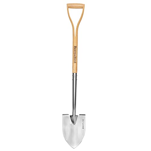 Berry&Bird Shovel for Digging, Round Point Digging Garden Shovel with Wood Handle, 40.98" Stainless Steel Gardening Didding Spade, Heavy Duty Spade Shovel Beach Shovel Snow Shovel for Women & Men - color: Round Point Digging Shovel, size: 40.98 inch