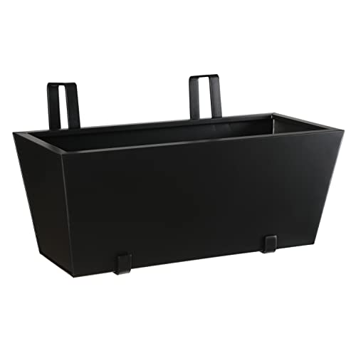 BIRDROCK HOME 1pk Metal Railing Planter - Balcony Flower Box - Deck Rail Boxes - House Apartment Plant Pot - Black