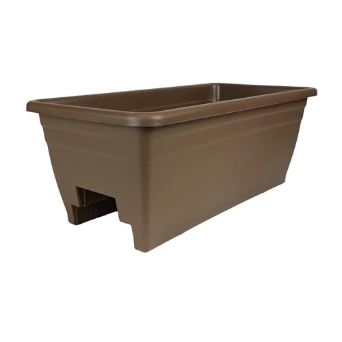 The HC Companies 24 Inch Deck Rail Planter Box with Drainage Plug, Lightweight UV-Resistant Plastic Outdoor Planters for Wood Deck Rail, Flower Box for Garden, Patio, Balcony, and Fence, Chocolate - color: Chocolate