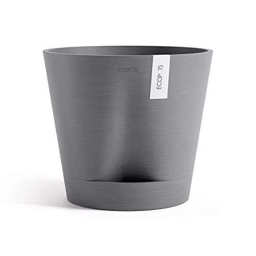 Ecopots Venice 2 Round Flower Planter with Water Reservoir, Grey, 16" - color: Gray, size: 16"