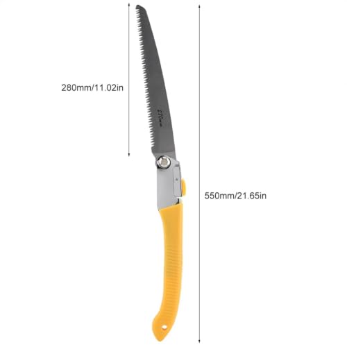 11.02 Inch Foldable Manganese Steel Pruning Saw, Yellow Non Slip Handle Hand Saw for Fruit Tree & Branch Trimming, Garden Landscaping Tool