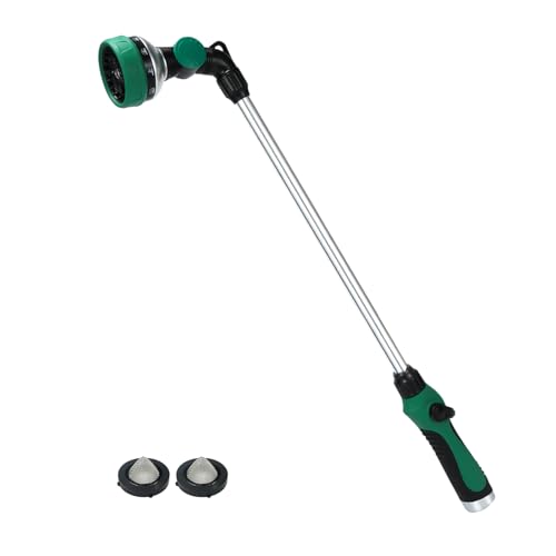 Watering Wand for Garden Hose, 24 Inch, Heavy Duty, 10 Spray Patterns, Thumb Control Hose Nozzle with 180° Pivoting Head, Ideal for Hanging Baskets, Plants and Shrubs - color: Green