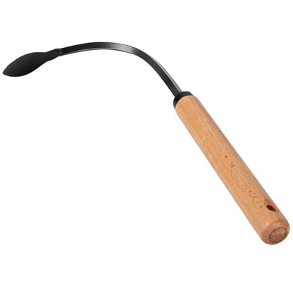 Weed Puller Tool, Manual Weeder with Heavy Duty Steel Curved Head, Hand Cultivator & Garden Hoe, Reusable Wood Handle Weeding Tool for Flower Beds & Vegetable Garden (Black)