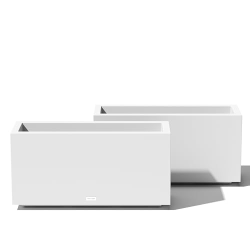 Veradek Block Series Long Box Planter - Rectangular Outdoor Planter - color: White, size: Medium - 2 Pack