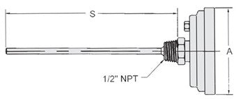 Industrial Bimetal Thermometer, 3" Face x 4" Stem, 0-250°F, S.S. Case - size: [4" Stem, 0-250°F]