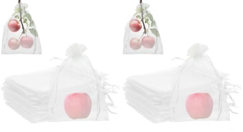 50PCS Fruit Protection Bags, 6x9 Inch White Fruit Netting Cover Bags Drawstring Mesh Fruit Protectors Pest Barrier for Plant Fruit Flower Veggies Garden (Pack of 2) - size: 50PCS 6x9 inches (Pack of 2)