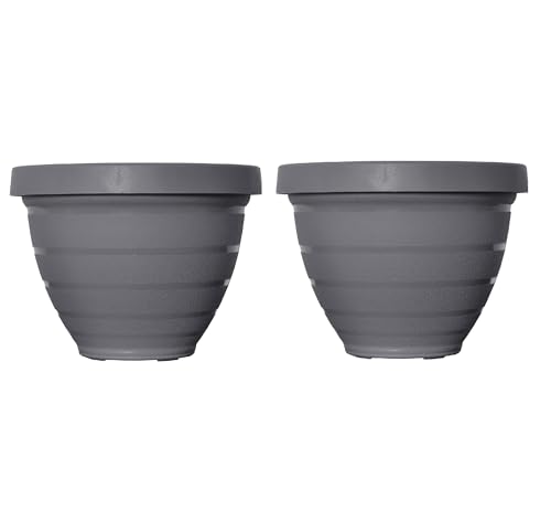 The HC Companies Rings Flower Planter - Self Watering Plant Pots for Herbs & More - Round Lightweight Outdoor & Indoor Planter (12" Gray, Pack of 2) - color: Gray, size: 12" (Pack of 2)