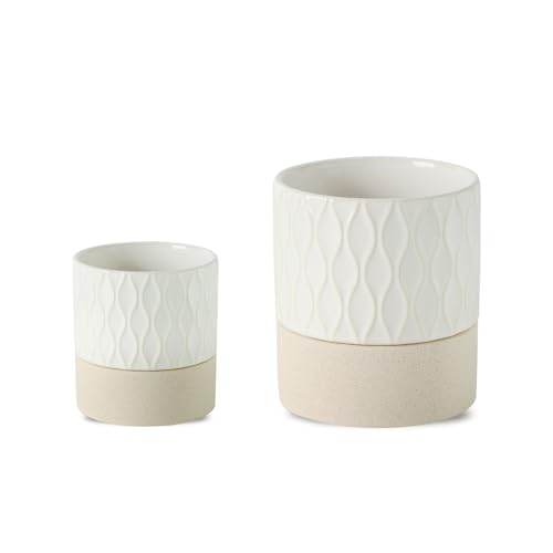 Nihow Ceramic Self Watering Plant Pot for Indoor Plants, 4.5+6 Inch - color: Cream White & Brown Net, size: 4.5"+6" Self Watering