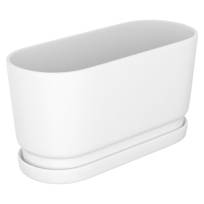 13" Rectangular Ceramic Planter with Drainage and Saucer, White - color: Matte White, size: Large
