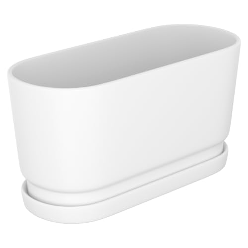 13" Rectangular Ceramic Planter with Drainage and Saucer, White - color: Matte White, size: Large