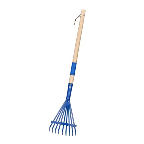 Garden Rake Leaf Rake Heavy Duty with Wood Handle Farming Home Garden Tool Accessories for Shrub Flower Beds Yard Lawns, Blue