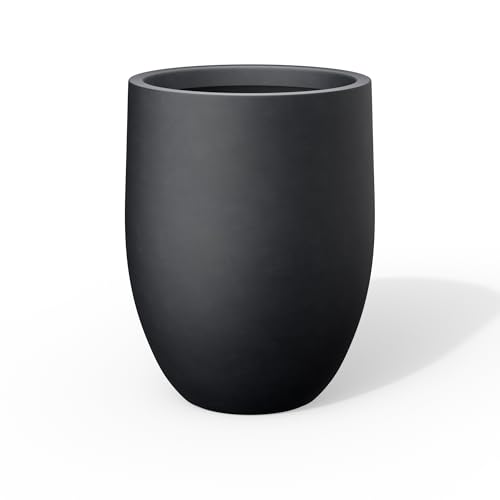 Kante Large Round Bullet Black Concrete Planter 21.7" Tall, Outdoor - color: Black