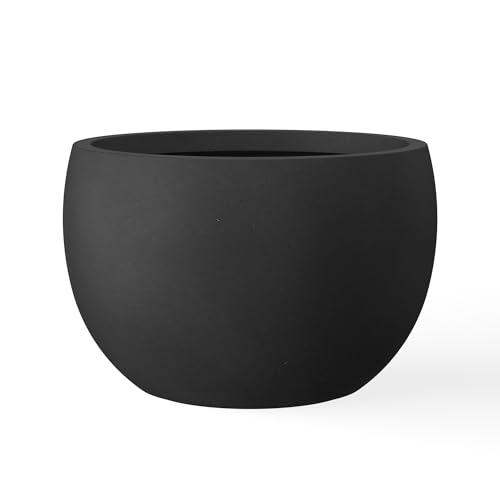 Kante Accent Round Bowl Black Concrete Planter 14.8" Dia, Outdoor - color: Black, size: 15.7" d