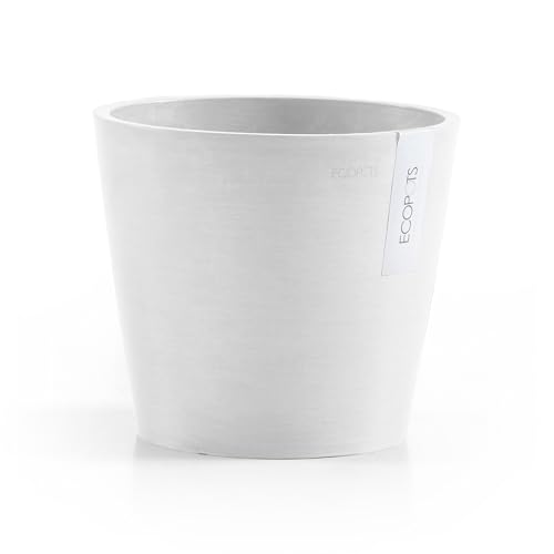 Ecopots Amsterdam Round Flower Planter with Reservoir, Pure White, 12" - color: Pure White, size: 12 inches