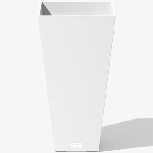Veradek Pure Series Taper Planter - Tall Tapered Outdoor Planter with Shelf - color: White, size: 26 inch - 1 pack