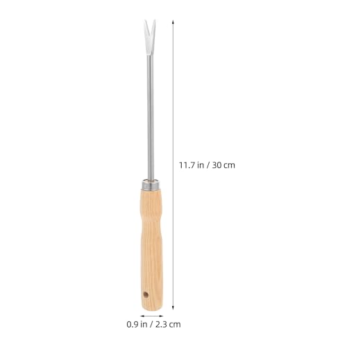 NUOBESTY Weed Puller Tool Wooden Handle Root Puller for Dandelion Weed Manual Remover Tool for Garden Digging Soil Loosening Transplanting Seedlings 11.81In