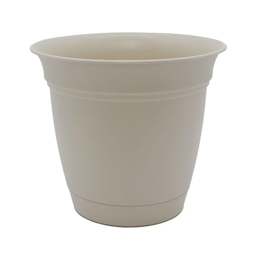 The HC Companies Eclipse Round Planter with Saucer - Outdoor & Indoor Plant Pot with Drainage Holes - Lightweight, UV-Resistant Plastic Pots for Plants, Flowers & Herbs (10" Cottage Stone, Pack of 1) - color: Cottage Stone, size: 10"