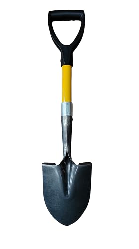 Plexon Mini Transfer Shovel 27" – Fiberglass Handle, 50Mn Steel Blade, D-Grip – Compact Spade for Car Emergency, Camping, Garden & Sand - style: Round