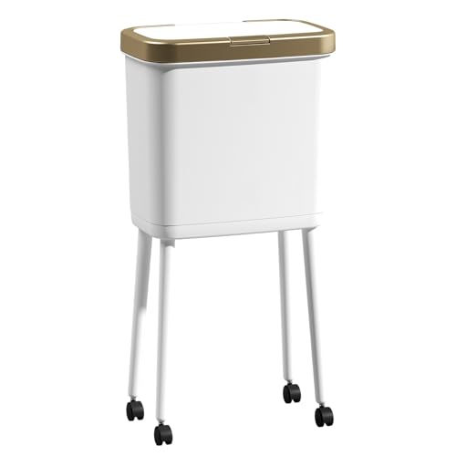 Procade 4 Gallon Bathroom Trash Can on Wheels,Slim Rolling Gold Garbage Can - color: White