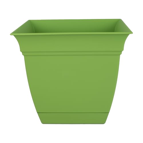 The HC Companies Eclipse Square Plastic Planter w/Attached Saucer - Outdoor & Indoor Plant Pot with Drainage Holes - Lightweight, UV-Resistant Plastic Pots for Plants (12" Peridot Green, Pack of 1) - color: Peridot Green, size: 12", style: Pack of 1