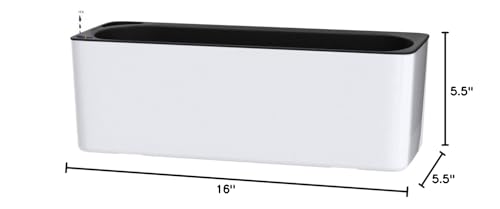 Fasmov 2 Pack Rectangle Self Watering Planter with Water Level Indicator, 16x 5.5 Inch Window Gardening Box, Decorative Planter Pot for All House Plants Flowers Herbs, Decorative Planter Pot