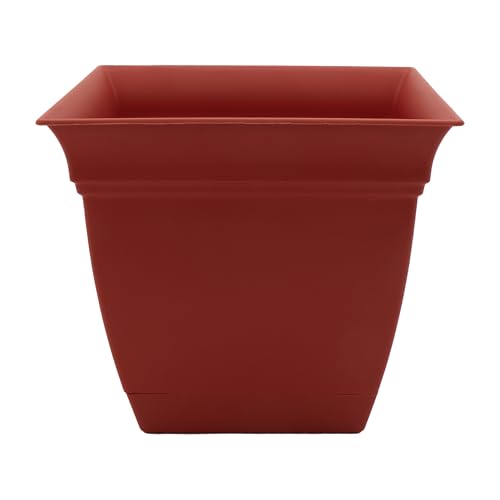 The HC Companies Eclipse Square Plastic Planter w/ Attached Saucer - Outdoor & Indoor Plant Pot with Drainage Holes - Lightweight, UV-Resistant Plastic Pots For Plants (12" Clay, Pack of 1) - color: Clay, size: 12", style: Pack of 1