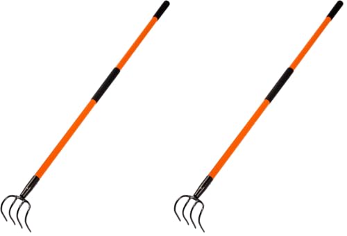 VNIMTI Cultivator for Gardening, 4 Tines Garden Cultivator with Fiberglass Handle, 58 Inches (Pack of 2) - size: 58 inches x 4.9 inches x 6.3 inches (Pack of 2)