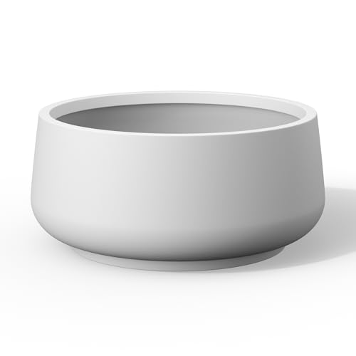 Kante Large Round Bowl White Concrete Planter 17.3" Dia, Outdoor - color: White, size: 16.1" Dia