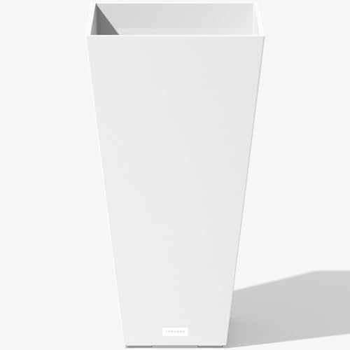 Veradek Pure Series Taper Planter - Tall Tapered Outdoor Planter with Shelf - color: White, size: 30 inch - 1 pack