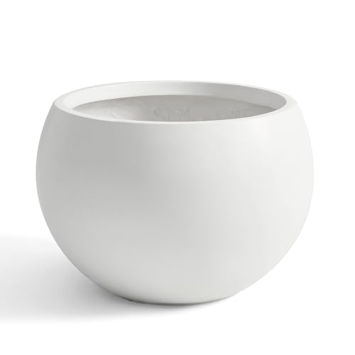 19.3"Dia x 13"H Large Fiberstone Sphere Planter, White Round Pot - color: White, size: Large