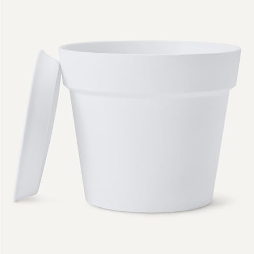 Amazon Basics Plant Pot with Drainage Holes and Ridges, Lightweight, Matte White, 6 inch, 1-Pack - size: 6 inch