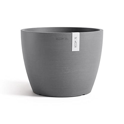 Ecopots Stockholm Round Flower Planter, Grey, 9.5" - color: Gray, size: 9.5"
