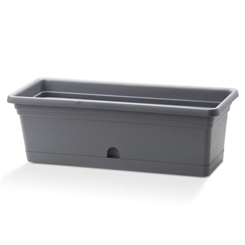 Crescent Garden in/Outdoor Emma Rectngl Plastic Flower Pot Charcoal Colored Planter, 16 Inches - color: Charcoal