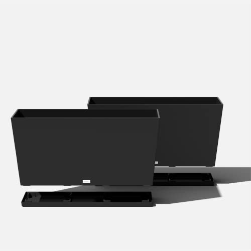 Veradek Pure Series Midori Planter & Drip Tray - Wide Outdoor Planter Set - color: Black, size: 39 inch - 2 pack with saucers