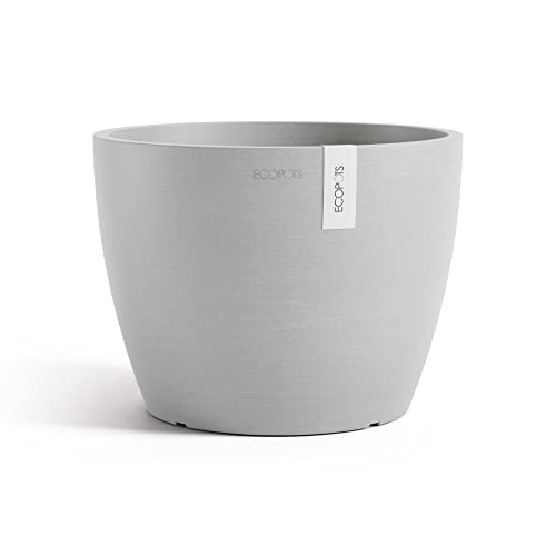 Ecopots Stockholm Round Flower Planter, White Grey, 9.5" - color: White Grey, size: 9.5"