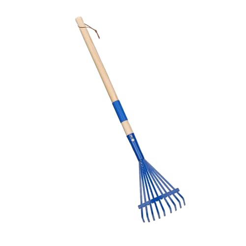Garden Rake Leaf Rake Heavy Duty with Wood Handle Farming Home Garden Tool Accessories for Shrub Flower Beds Yard Lawns, Blue