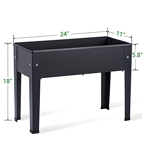 Piksedo Raised Garden Bed, Elevated Planter Metal Plant Box with Legs Standing Garden Stand Drainage Holes Frosted Black - size: 23.62" L x 10.63" W x 17.71" H