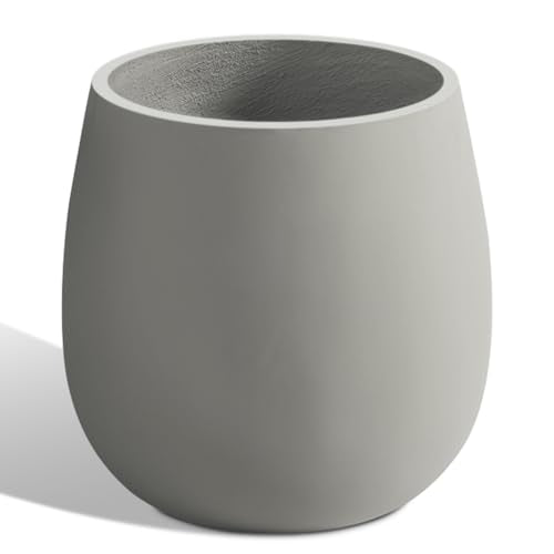 Heyzier Oval Concrete Planters for Outdoor Plants, Large Tall Cement Flower Pots Indoor for Garden, Front Porch, Patio (Gray)