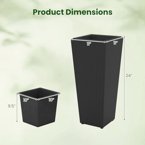 GIANTEX Tall Planters Set of 2, 24”H Tapered Rattan Planter, Black - color: Black, size: 11''x11''x24''